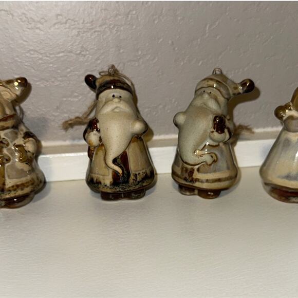 Rustic Stoneware Christmas Ornaments Set • Santa Angel Bear Moose • 12 Figurines - Picture 7 of 9